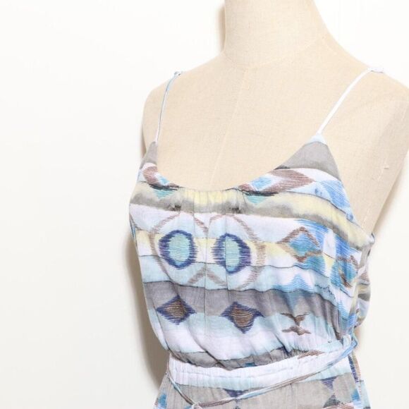QSW QUICKSILVER blue white yellow tribal print empire waist maxi dress XS - Picture 3 of 11
